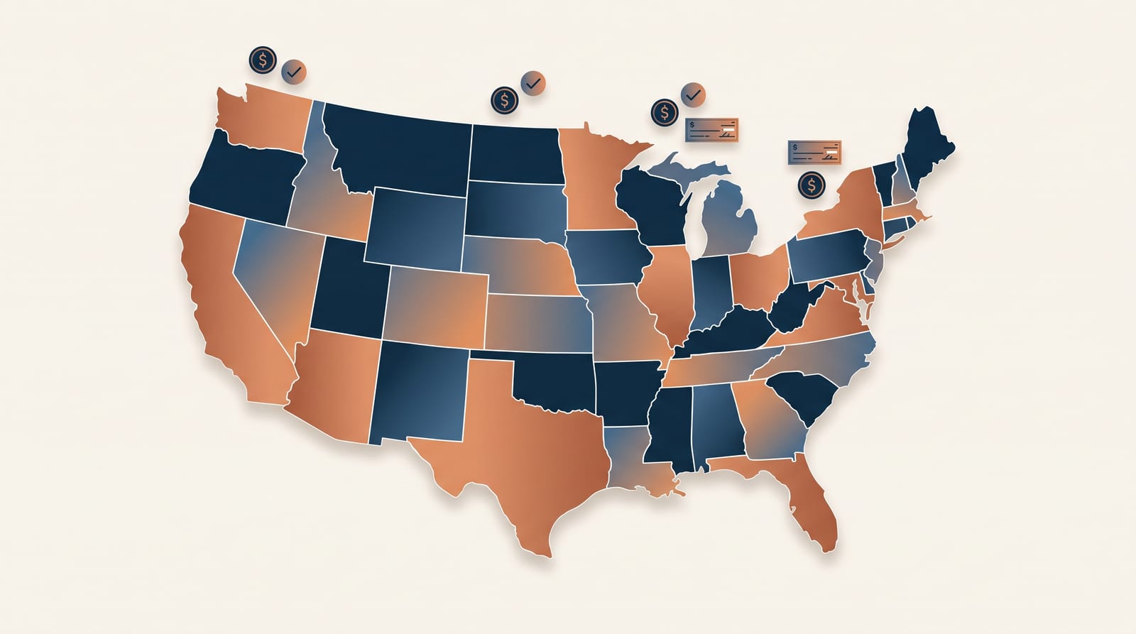 Social Security 2032 by state — a stylized US map showing how the projected benefit cut would affect retirees differently across states.